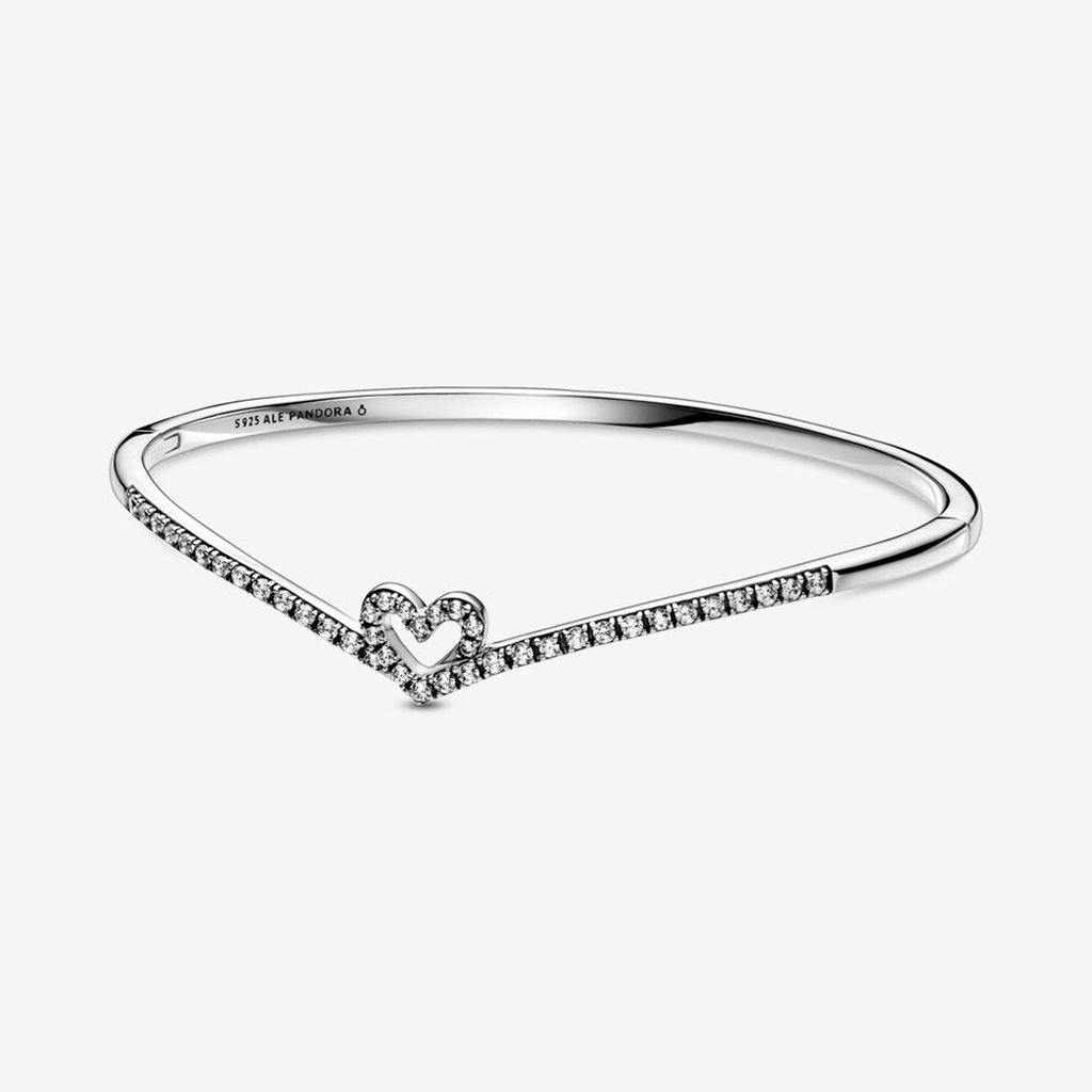 PANDORA  Sparkling Wishbone Heart Bangle