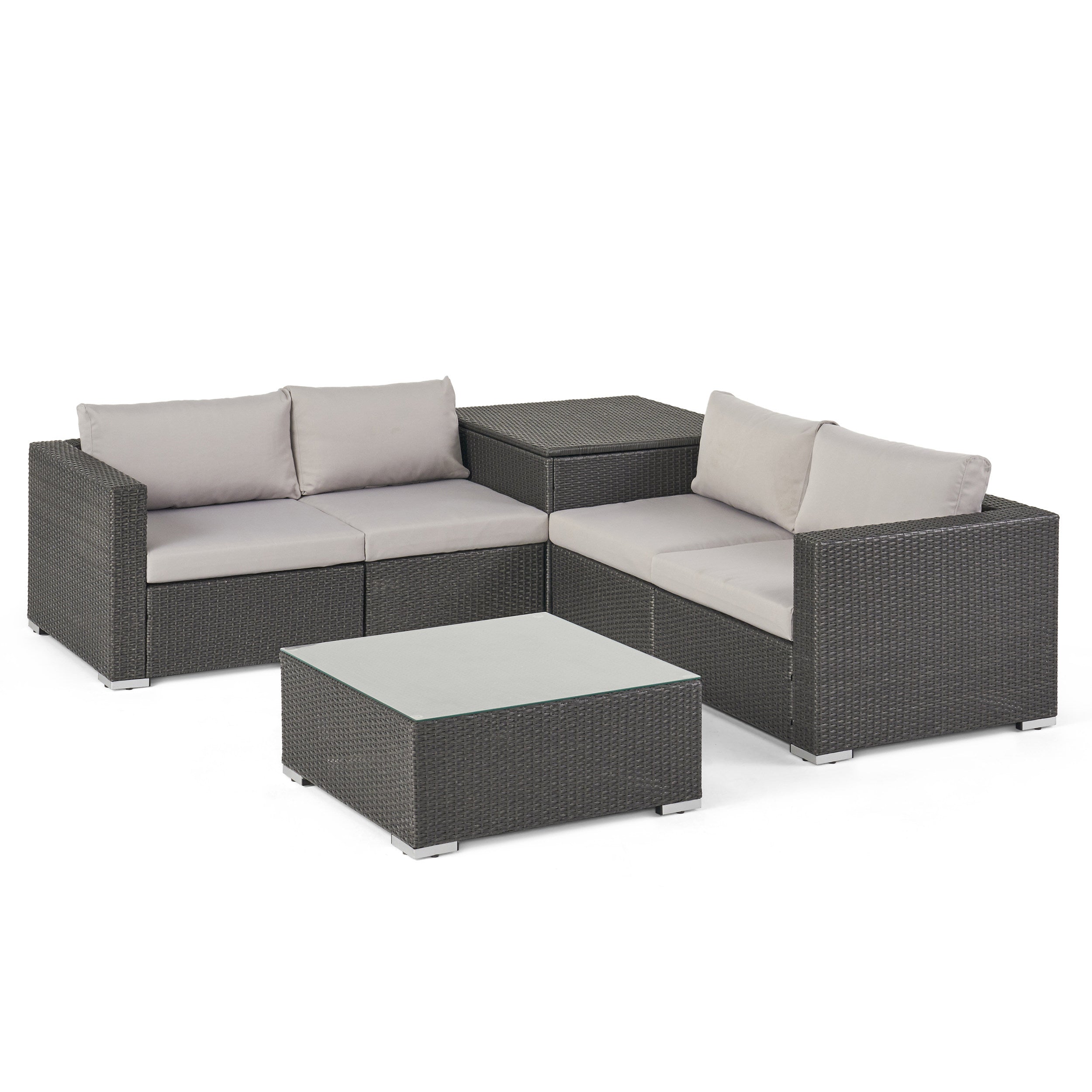 Valentina Outdoor 4-Seater Sectional Sofa Set with Coffee Table and Storage Ottoman