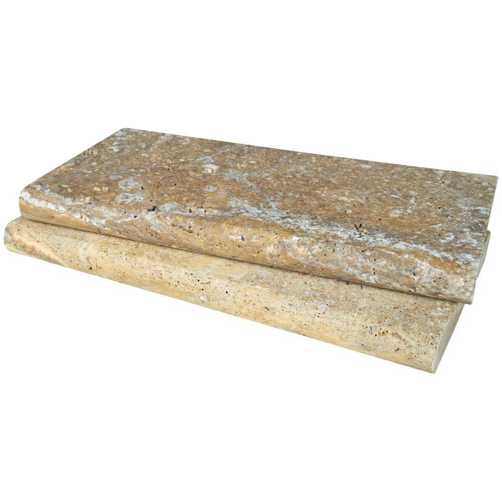 MSI Tuscany Scabas 2 in. x 12 in. x 24 in. Gold Travertine Pool Coping (15 Pieces30 sq. ft.Pallet) LCOPTSCA1224HUP