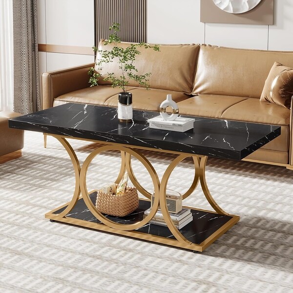 47 In 2Tier Modern Coffee Tables with Faux Marble Top for Living Room