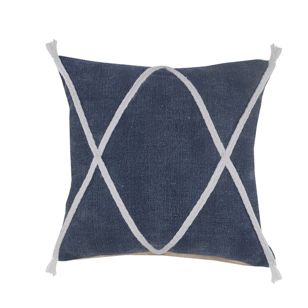 LR Home Coastal Geometric Braided and Tasseled Throw Pillow