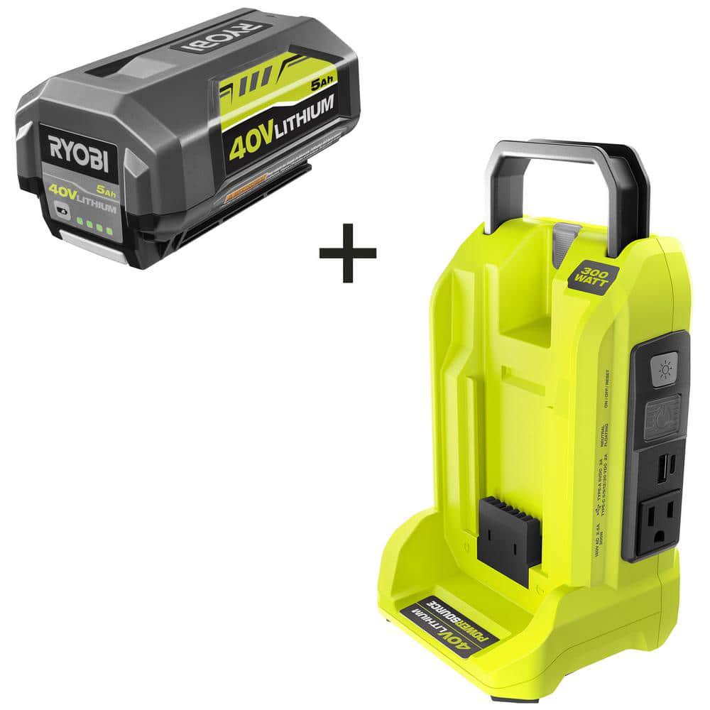 RYOBI 40V 300Watt Power Inverter with 50 Ah Battery