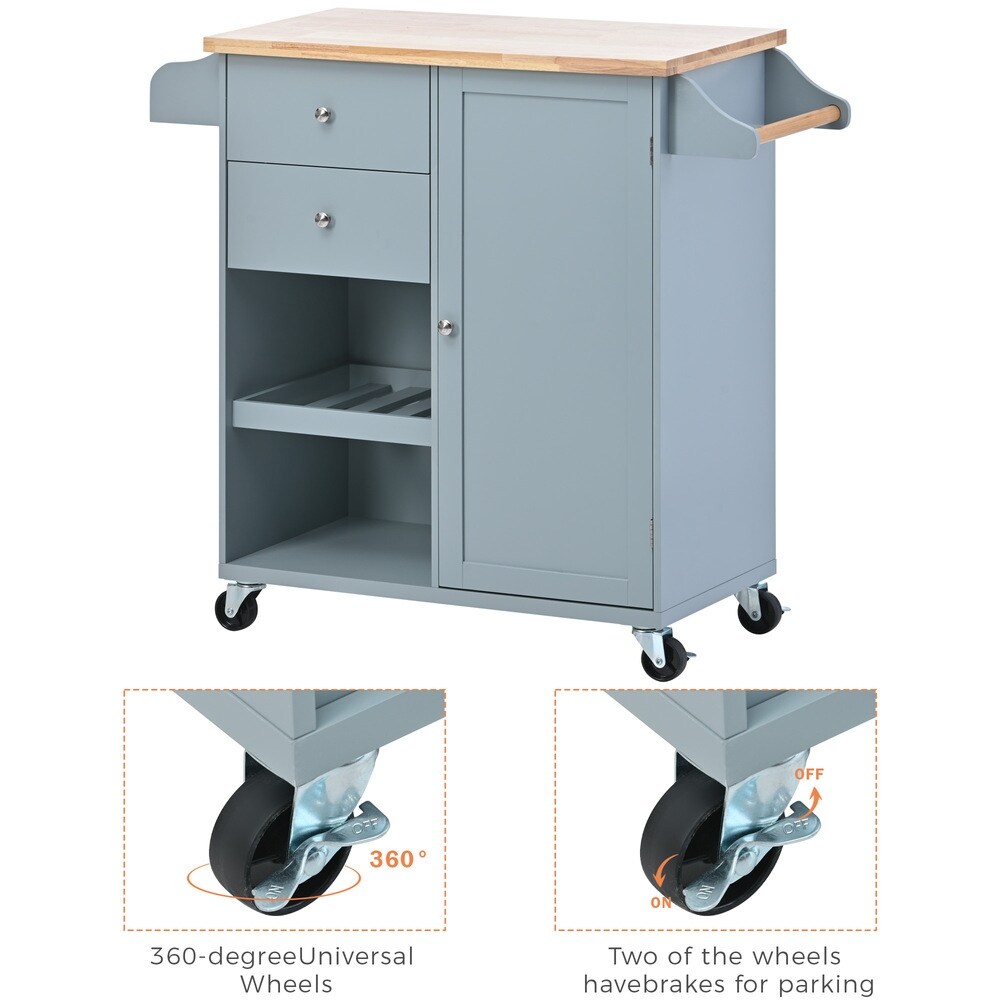 Kitchen Island on 4 Wheels with Adjustable shelves 2 Drawers