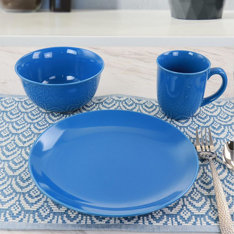 Gibson Home Mercer 12 Piece Blue Stoneware Dinnerware Set