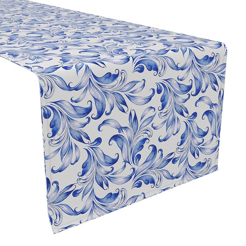 Table Runner， 100% Polyester， 14x108， Blue Traditional Leaves