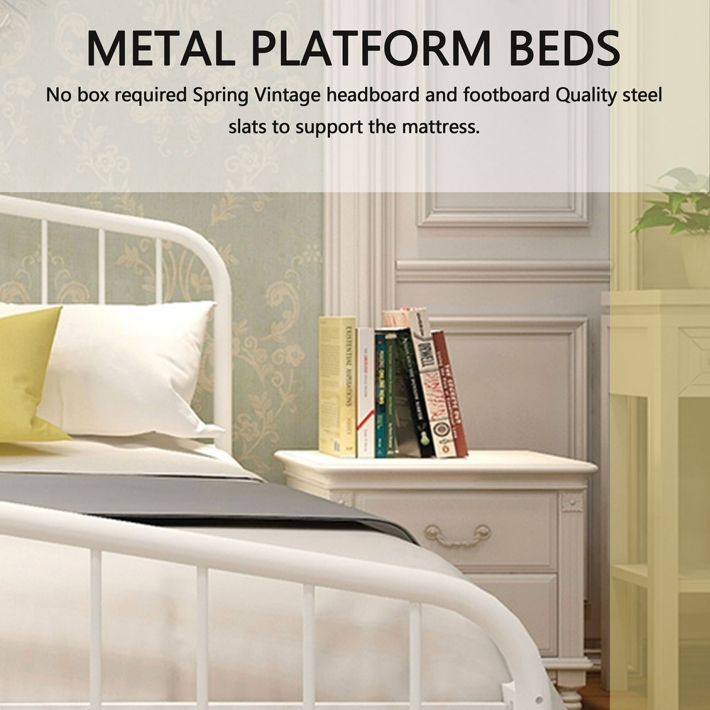 Goutwel Metal Platform Bed Frame with Vintage Headboard