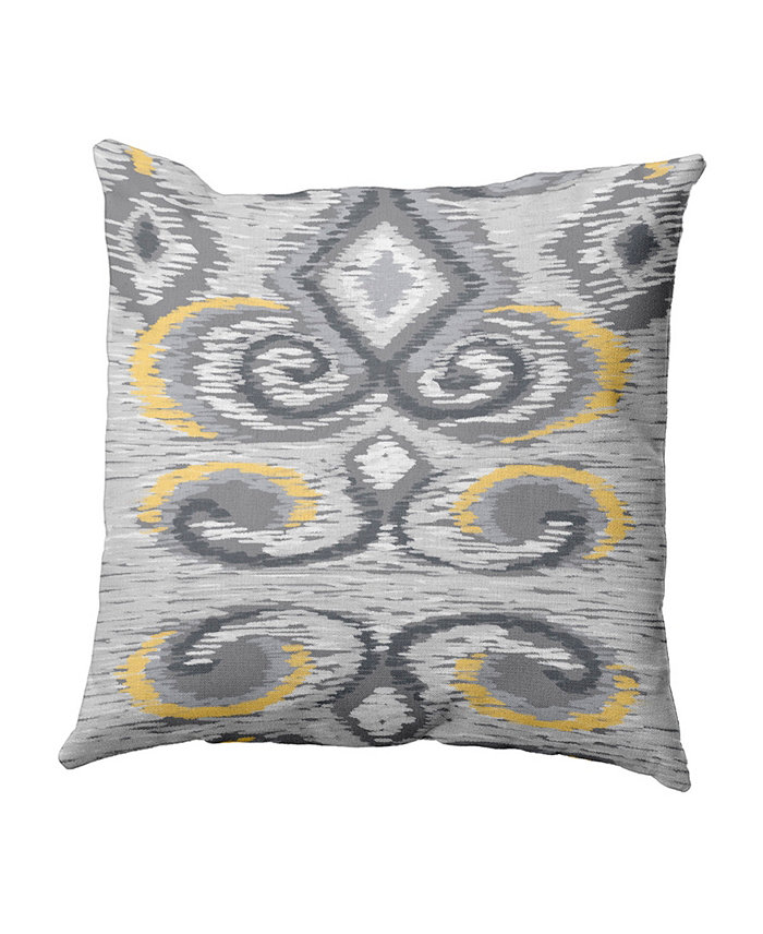 E by Design 16 Inch Light Gray and Yellow Decorative Flocked Floral Throw Pillow