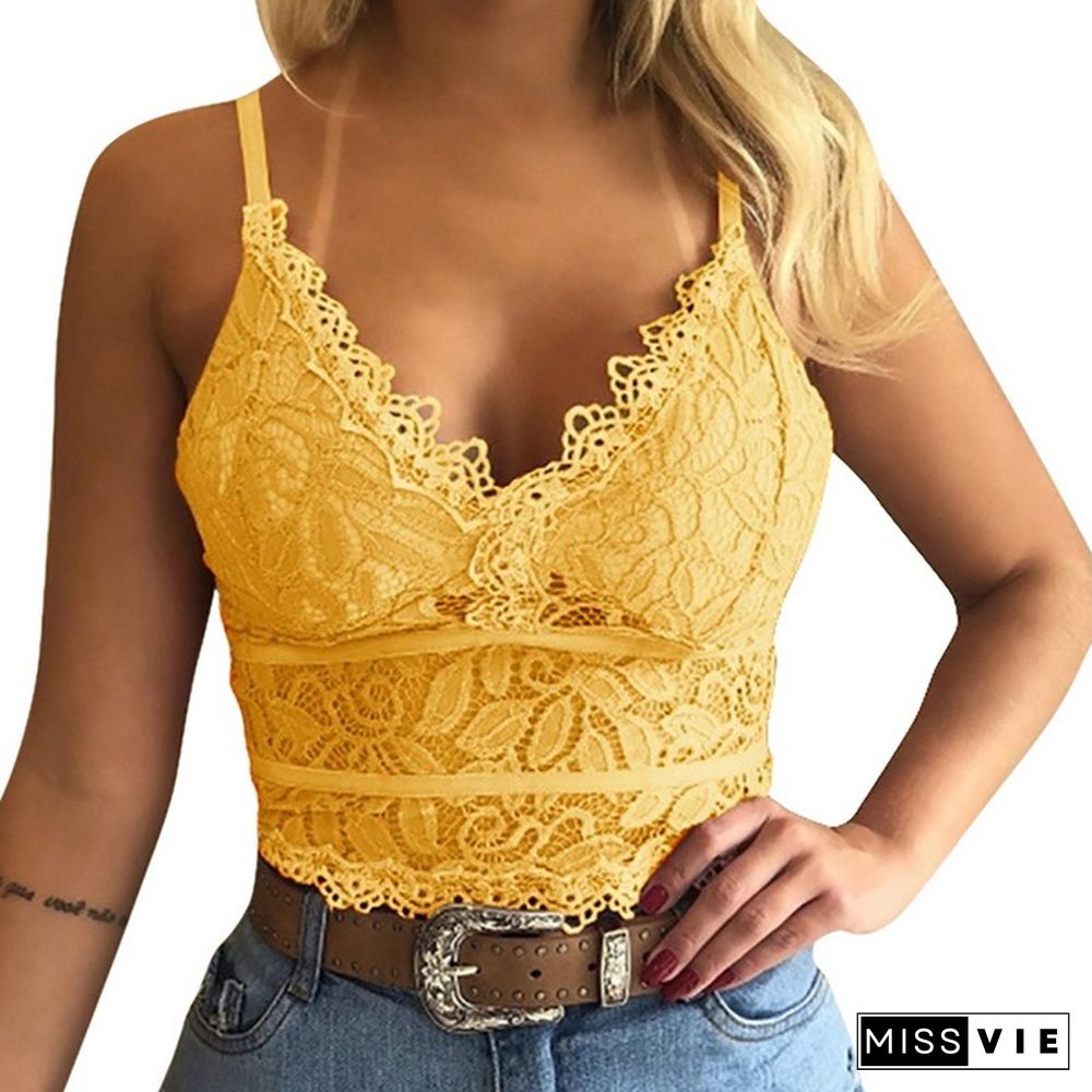 Women Sexy V Neck Lace Vest Top Sleeveless Solid Wire Free Tops Female Elegant Clothing Ladies Casual Plus Size Underwear