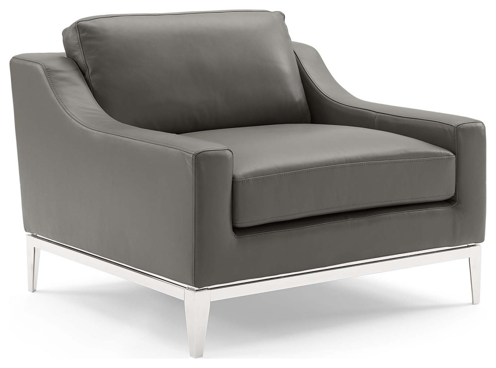 Harness Stainless Steel Base Leather Sofa and Armchair Set   Midcentury   Living Room Furniture Sets   by Modway  Houzz