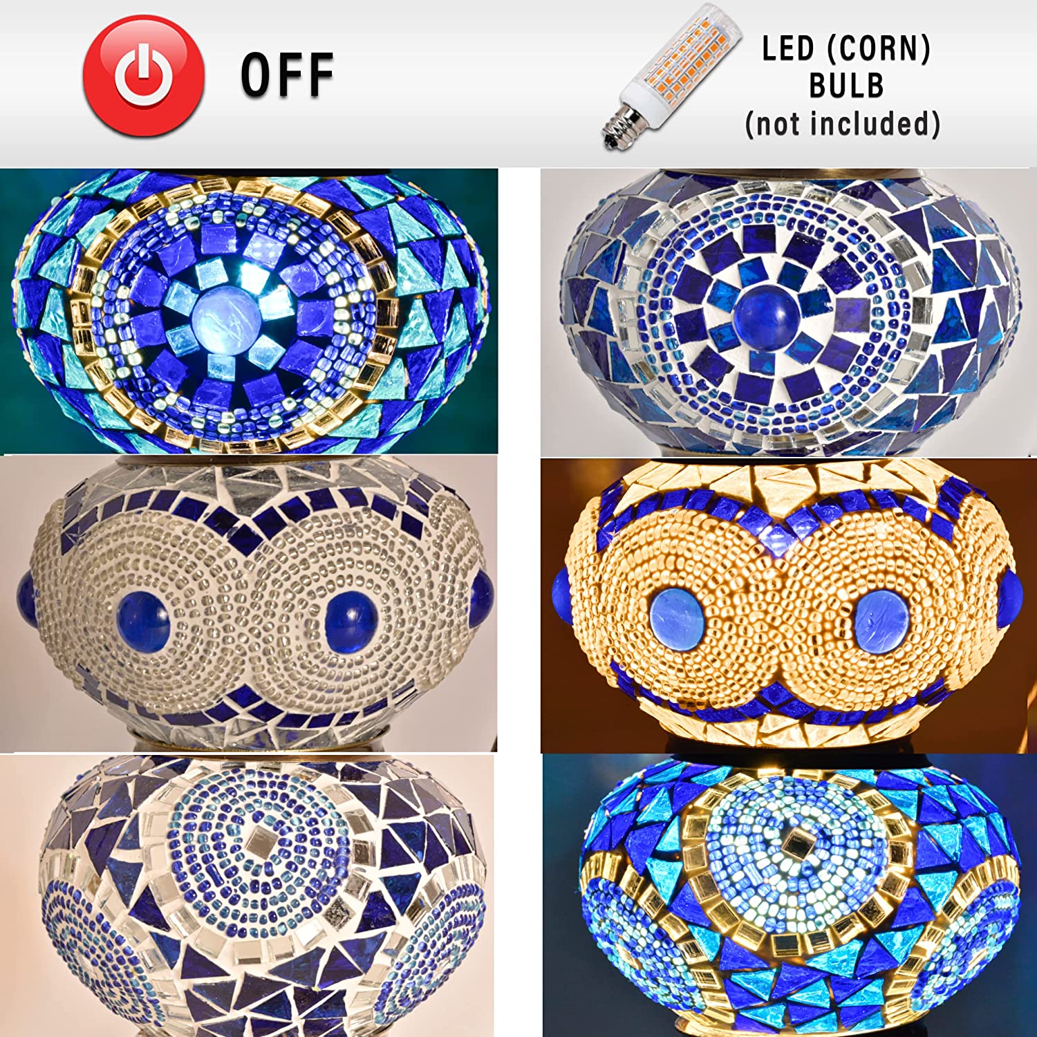 SHADY 3 Light Moroccan Mosaic Table Lamp  Stained Glass Boho Style Turkish Desk Lamp  Farmhouse Antique Living Room  Office Decorative Vintage Lighting with US Plug &amp; E12 Socket (Blue