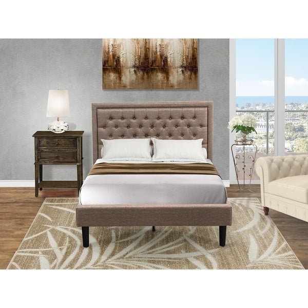 East West Furniture Bedroom Set - Bed Frame Dark Khaki Headboard with 1 Nightstand Bedroom - (End Table Finish Option) - - 33772194