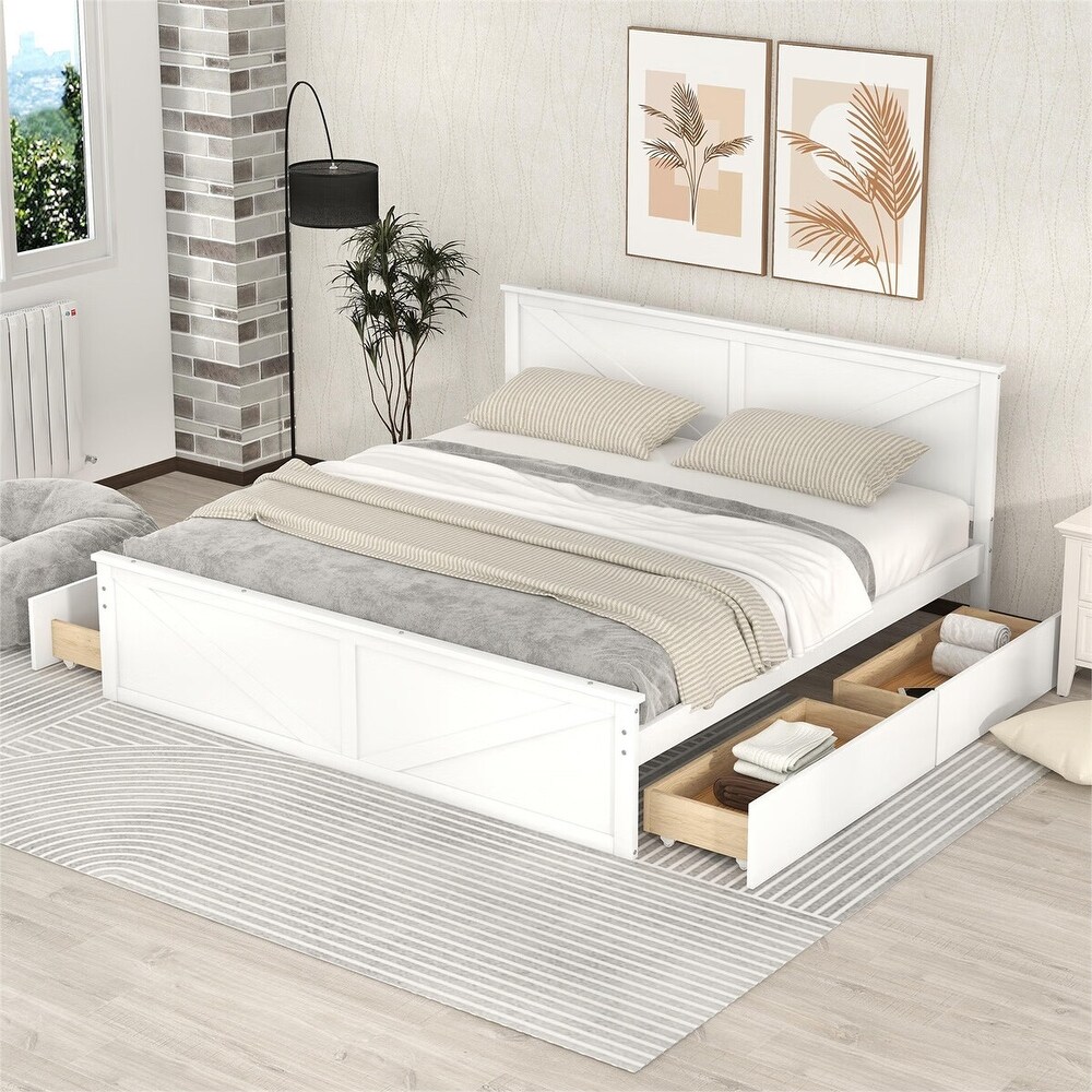 Merax Wooden Platform Bed with Four Storage Drawers and Support Legs