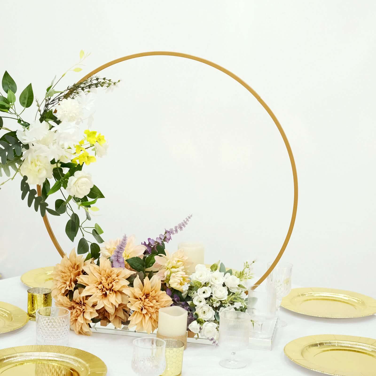 Gold Metal Round Hoop Wedding Centerpiece, Self Standing Table Floral Wreath Frame 28