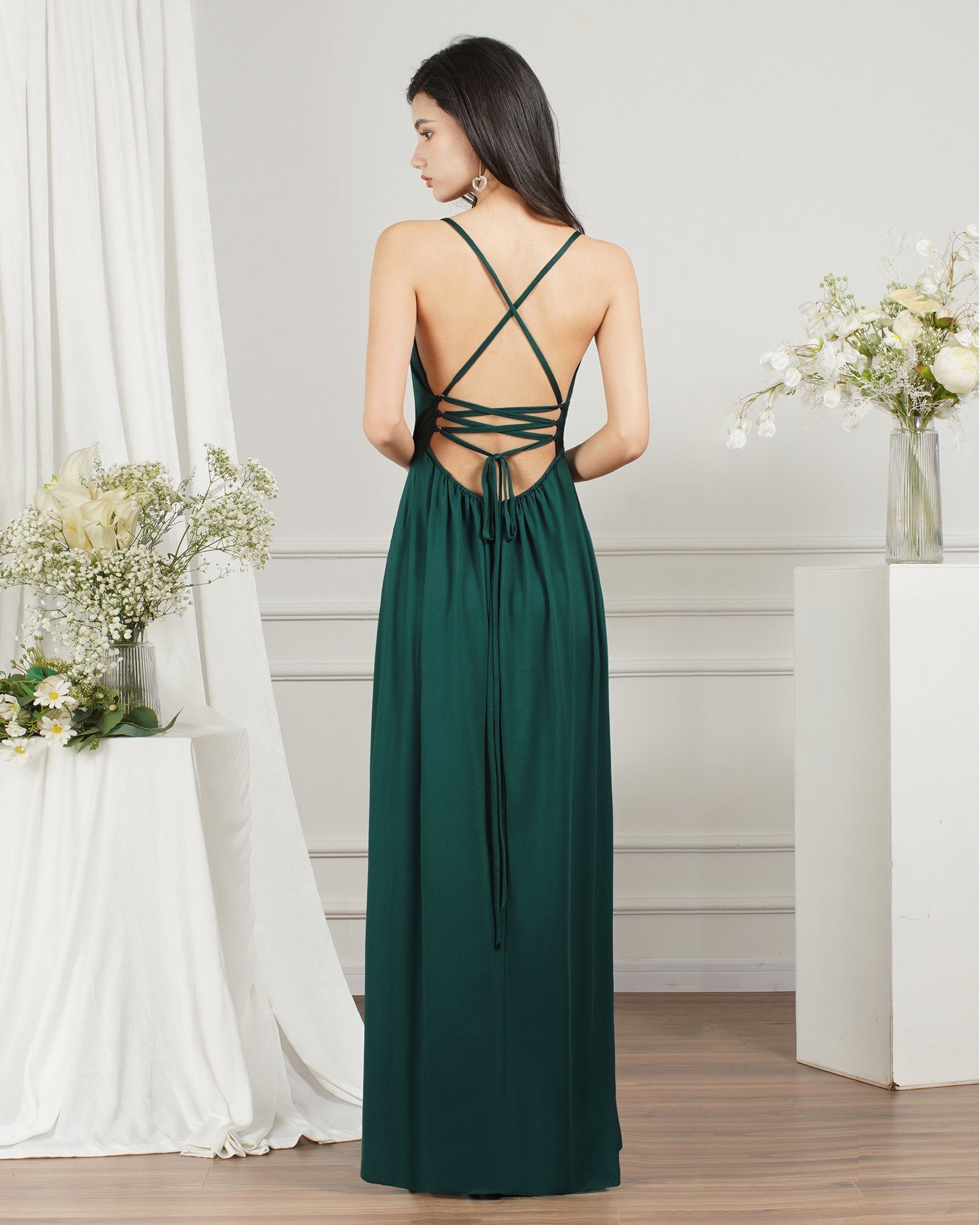 V-Neck Sleeveless Bridesmaid Dresses Long With Slit