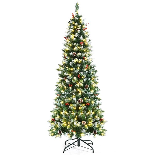 Gymax 5/6/7 FT Prelit Hinged Christmas Tree Artificial Pencil Xmas