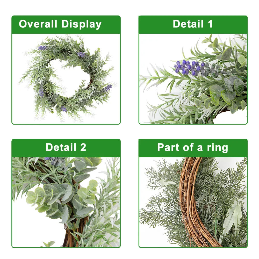 H 47 Garden Supplies Christmas Decorative Artificial Green Leaf Purple Lavender Wreath for Home Door Decoration