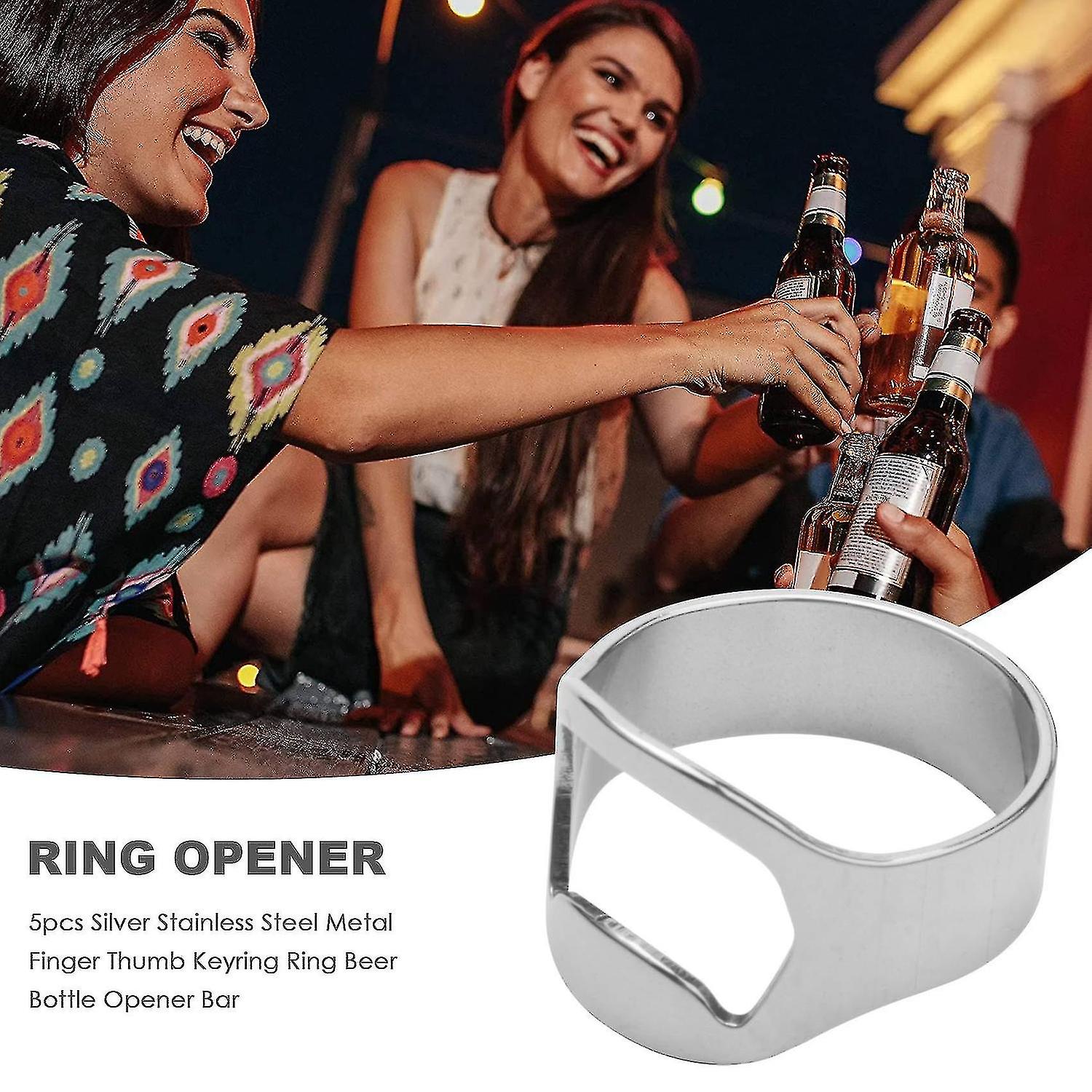 5x Silver Stainless Steel Metal Finger Thumb Keyring Ring Beer Opener Bar