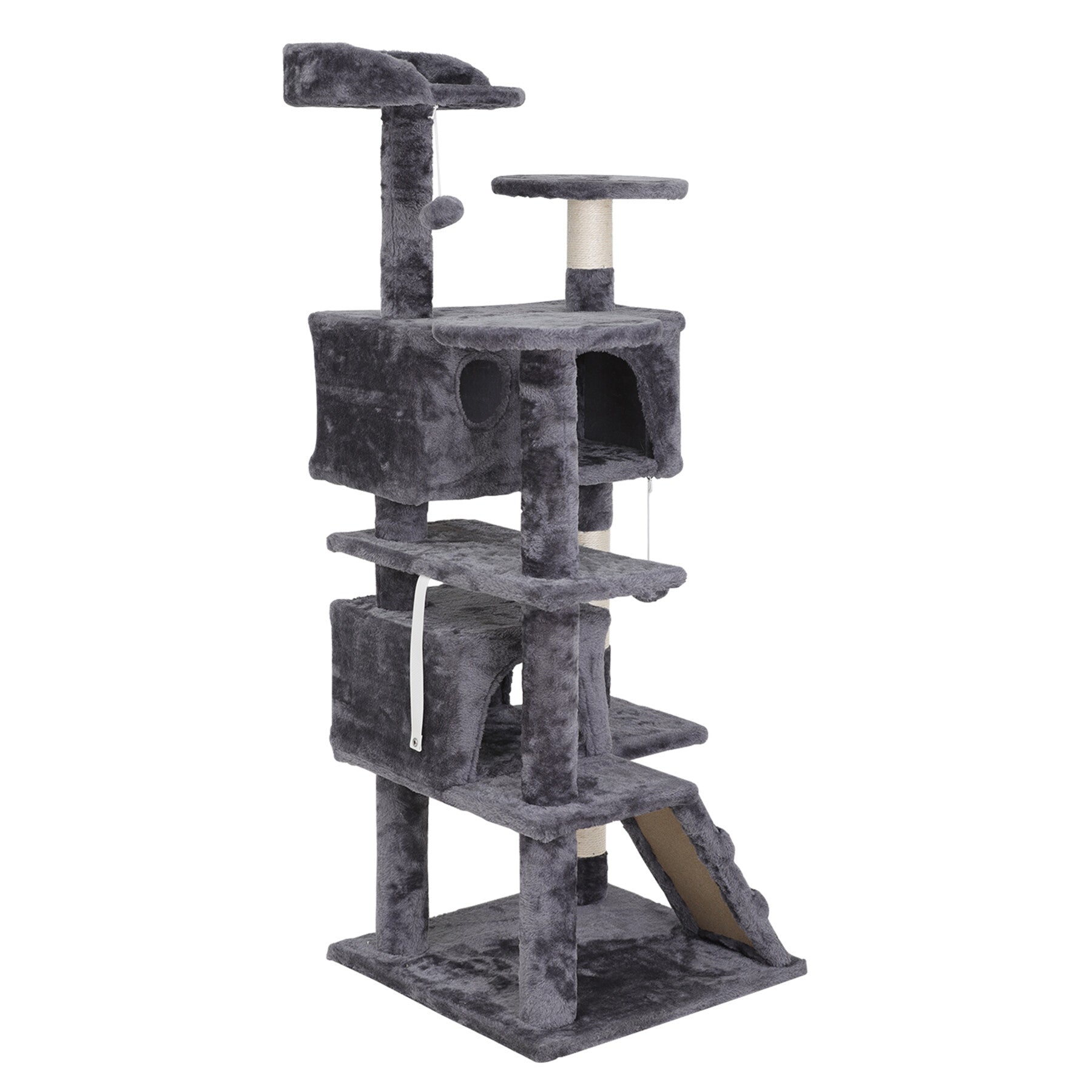 HomGarden 55''H Multi-Level Soft Cat Tree Condo Cat Tower W/Scratching Posts and Top Perch， Gray