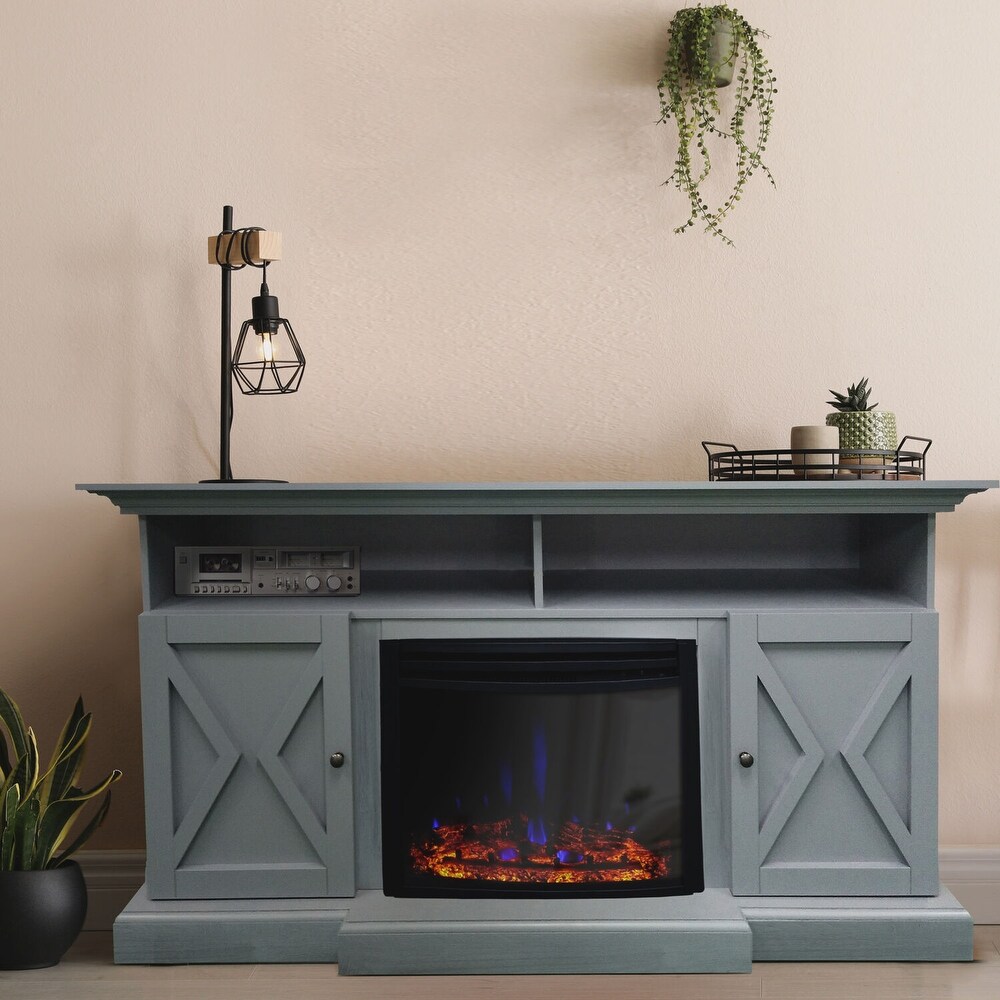 Cambridge Summit Slate Blue 62 in Electric Fireplace/Log Insert Mantel   N/A