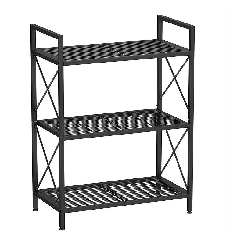 3-tier Metal Storage Rack With Wheels， Mesh Shelving Unit With X Side Frames