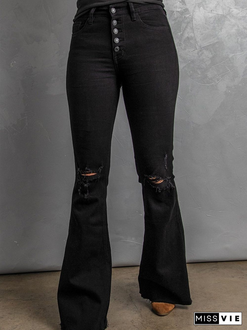 Button Bell Bottom Jeans