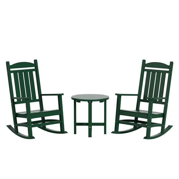 Polytrends Laguna Hdpe All Weather Outdoor Patio Rocking Chairs With Side Table (3Piece Set)