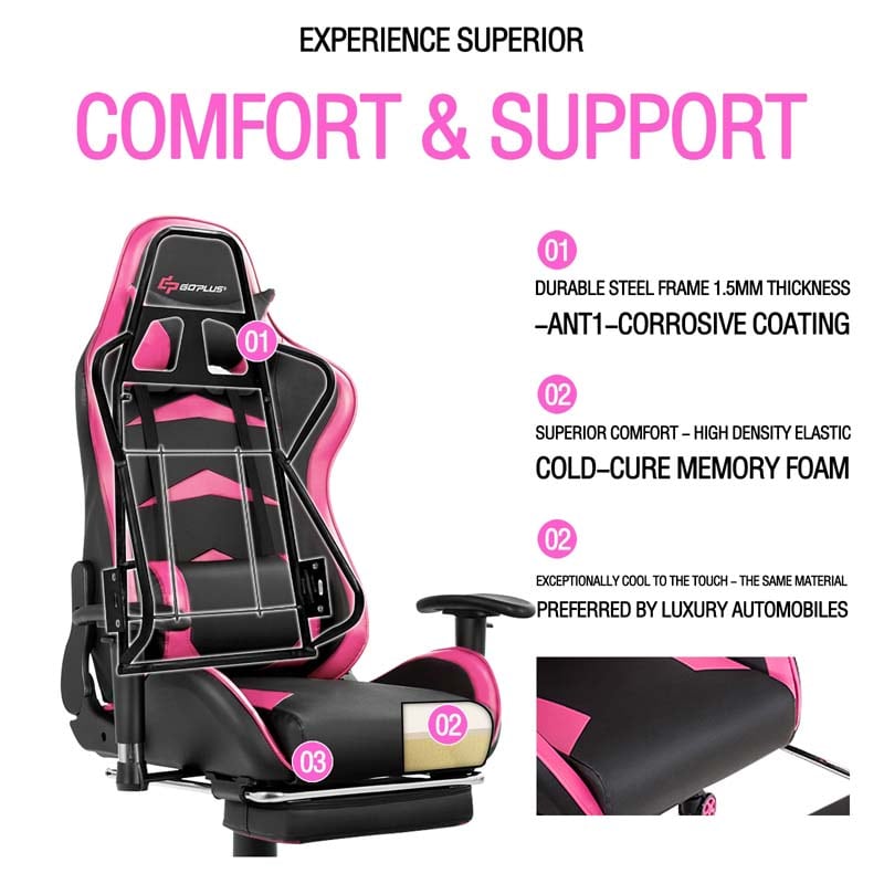 PU Leather Massage Gaming Chair with Footrest, Height Adjustable High Back Ergonomic Gamer Racing Recliner, Swivel PC Game Chair Office Chair