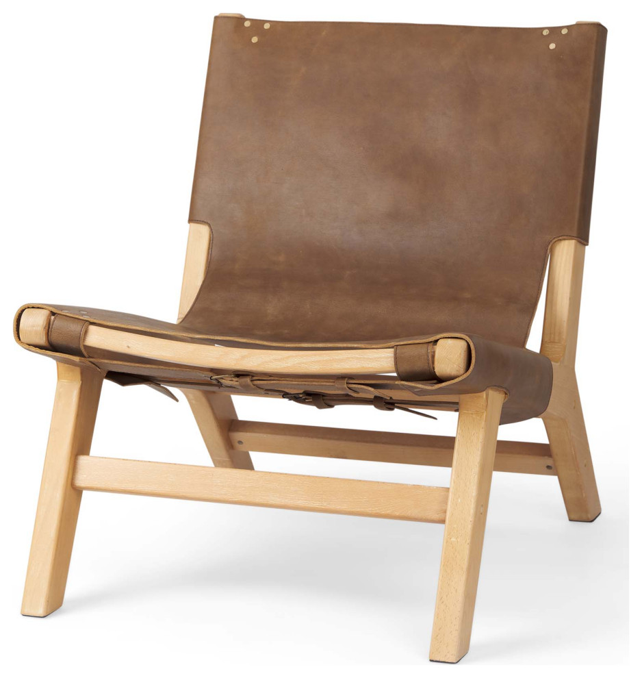 Brodie Brown Leather Modern Wood Frame Armless Accent Chair   Transitional   Armchairs And Accent Chairs   by Rustic Edge  Houzz