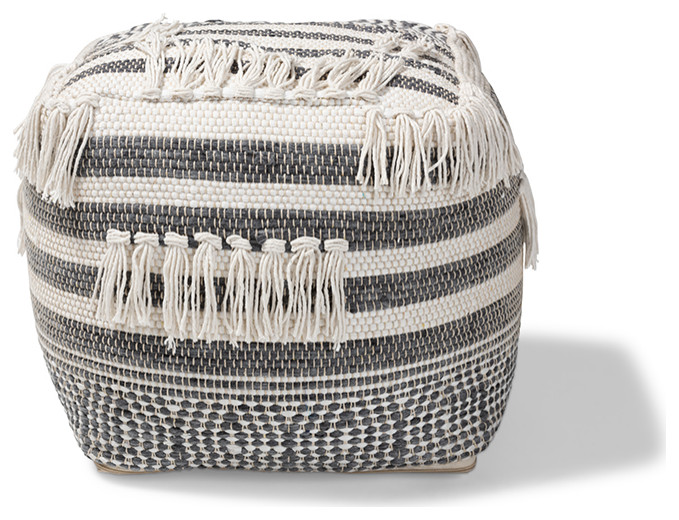 Kirby Moroccan Inspired Gray and Ivory Handwoven Cotton Pouf Ottoman   Contemporary   Footstools And Ottomans   by HedgeApple  Houzz