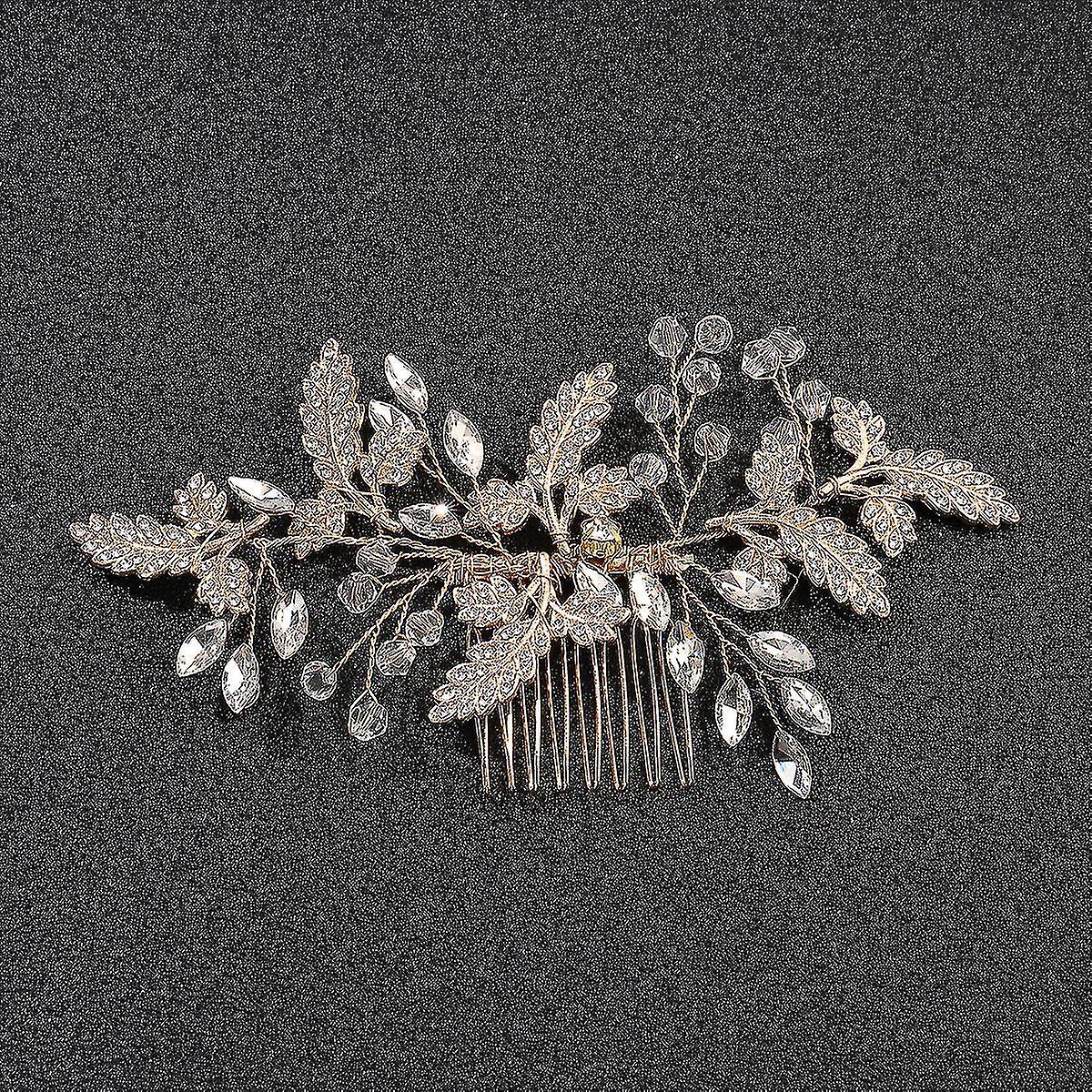 Women Hair Side Combs Leaves Shaped Glass Bridal Hair Clips Glittery Alloy Hair Accessories For