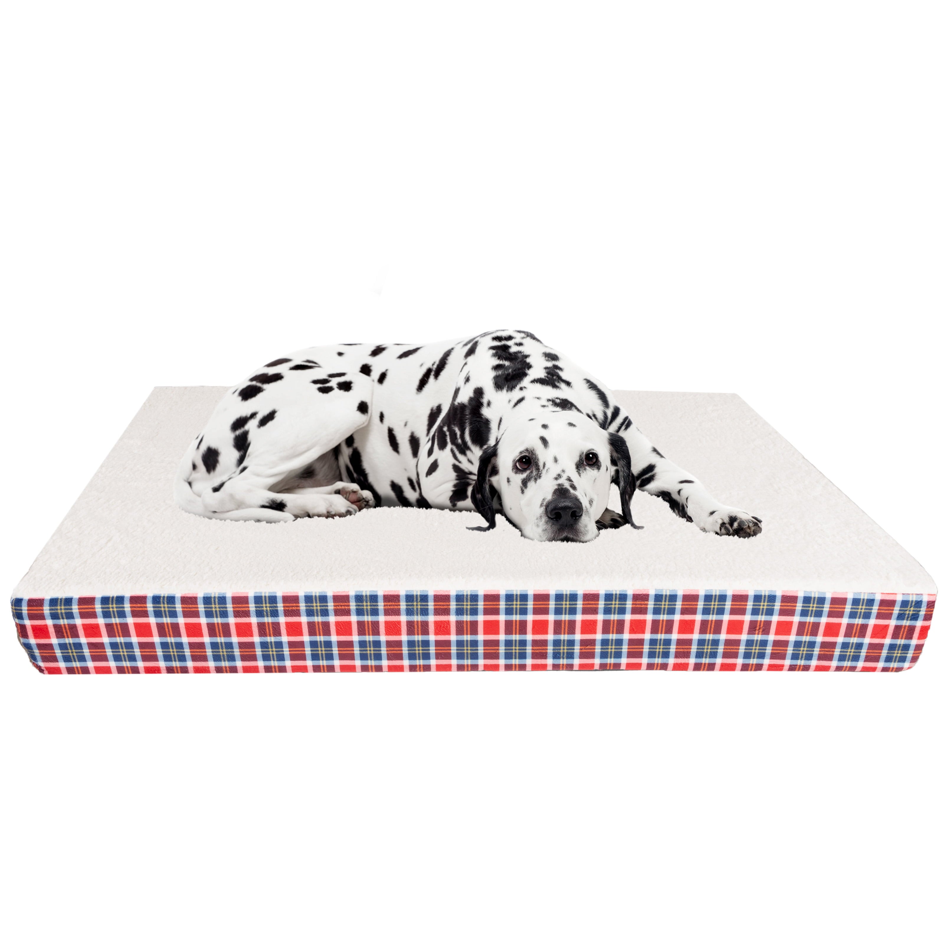 Orthopedic Dog Bed with Memory Foam and Sherpa Top  Removable， Machine Washable Cover  44 x 36.5 x 4.5 Pet Bed by Petmaker (Americana Plaid)