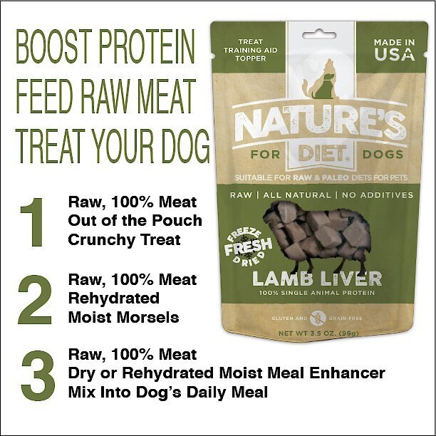 Nature's Diet Lamb Liver Raw Freeze-Dried Dog Treats， 3.5-oz pouch