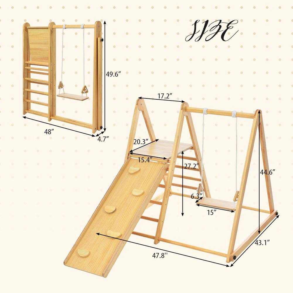 Wood Indoor Swing Set with Rock Climb Ramp for Toddlers LN20232279