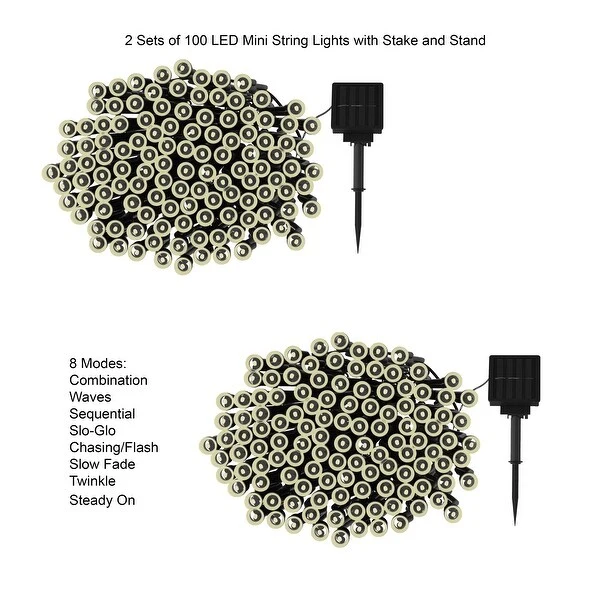 Pure GardenOutdoor Mini Solar String Lights - LED Solar Powered Hanging Lighting with 8 Light Modes