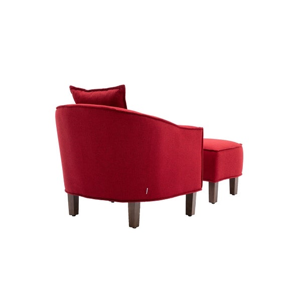 Modern Barrel Chair Mid Century Upholstered Accent Chair Round Arms Chair with Ottoman， Red