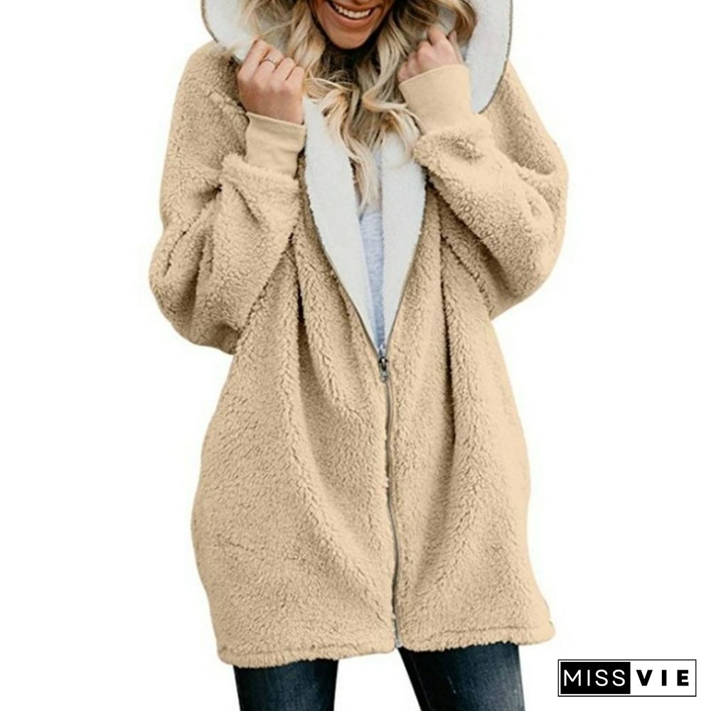 Women's Clothing Winter New Hooded Zipper Cardigan Plush Coat Plush Sweater Gothic Sweatshirt Winter Clothes Women