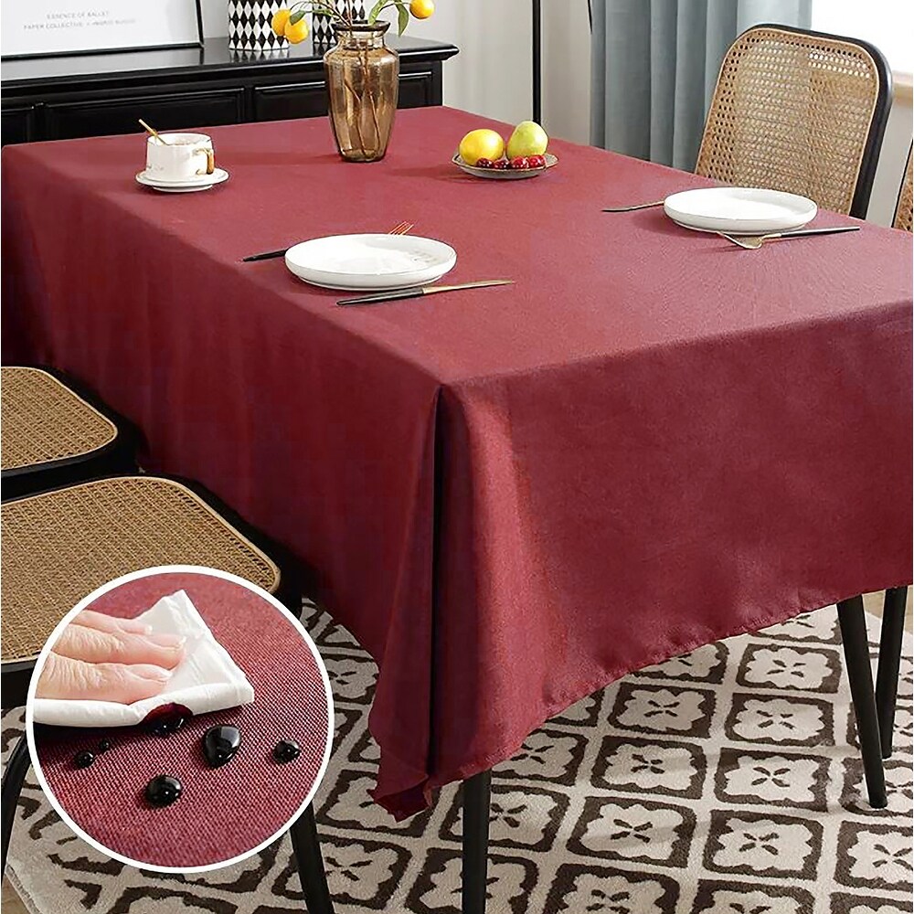 Red PEVA Vinyl Tablecloth With Flannel Backing Table Cover Waterproof Spill Proof