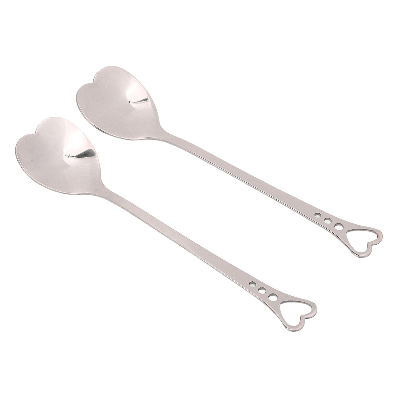 2pcs Dessert Spoons Stainless Steel Heart Shaped Design Durable Anticorrosion Ergonomic Handle Widely Used Coffee Spoonssilver