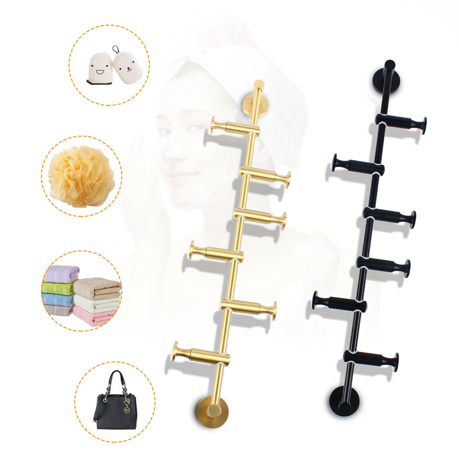 TFCFL 6 Hook Solid Coat Rack Wall Mount Coat Hooks Coat Rack for Scarves Clothes Handbags Brass