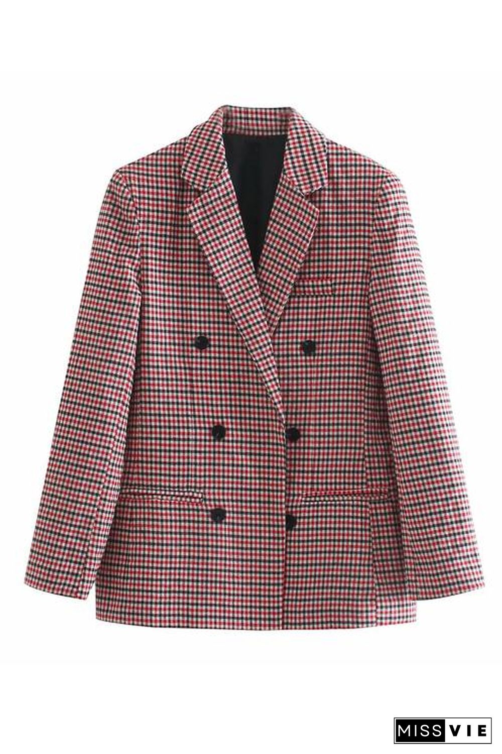 Plaid Button Long Sleeve Blazer