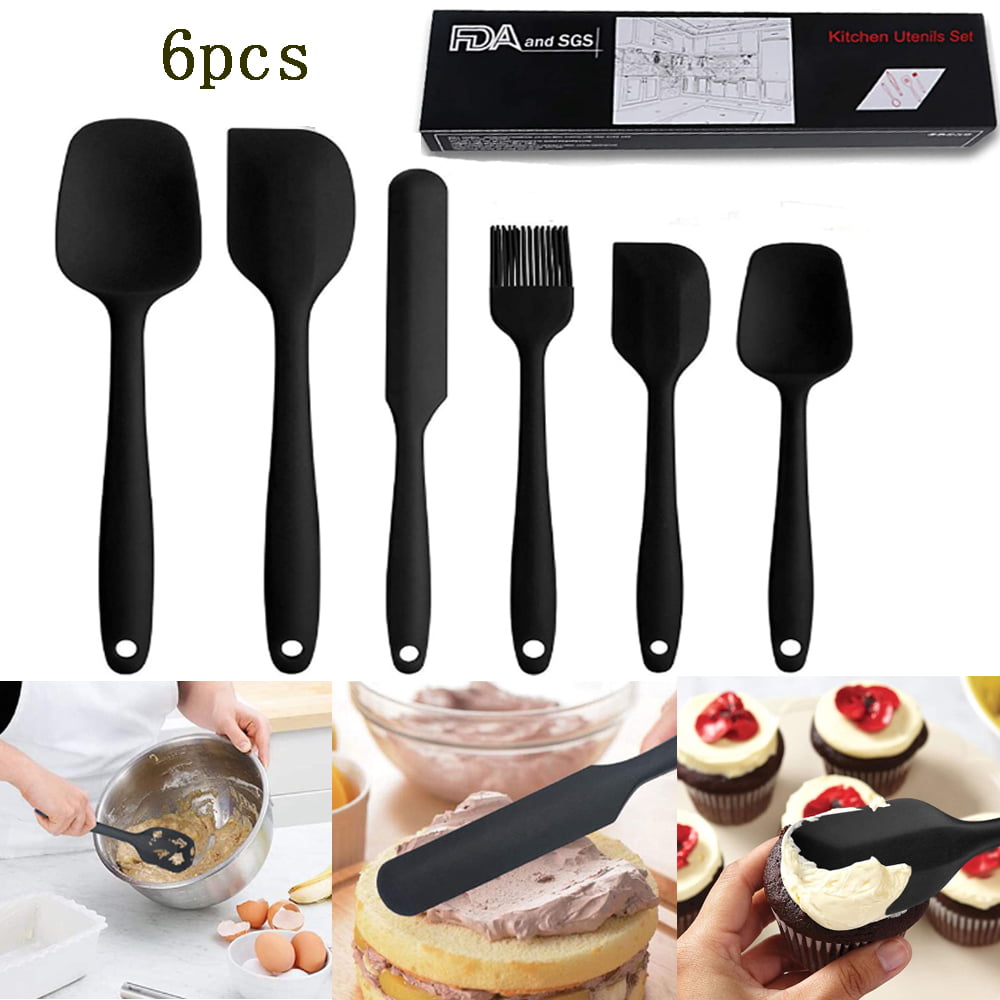 Silicone Spatula Set of 6 Mountdog Heat Resistant Spatula Kitchen Utensils for Cooking Nonstick Cookware Dishwasher Black