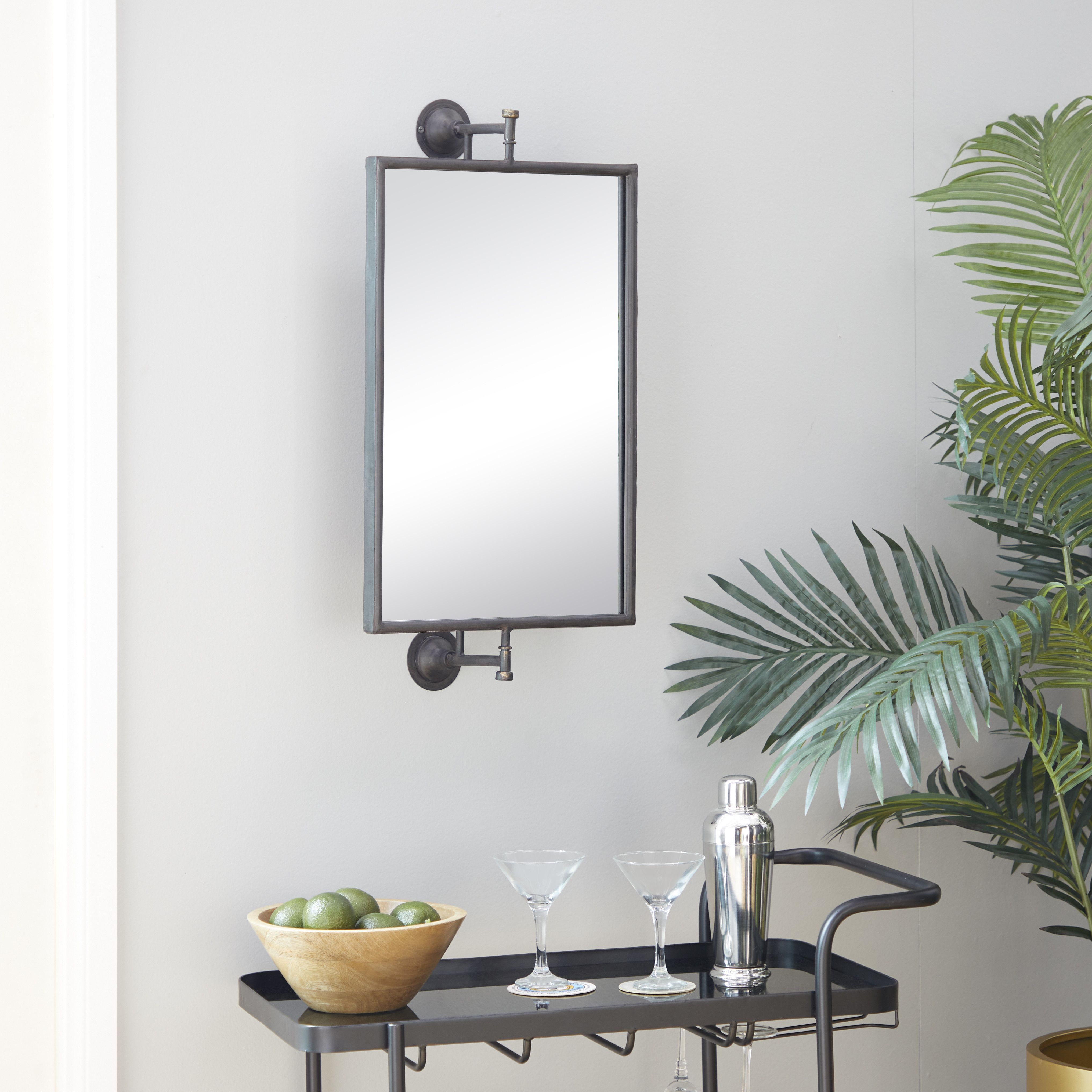 Black Wood Industrial Wall Mirror 28 x 14 x 7