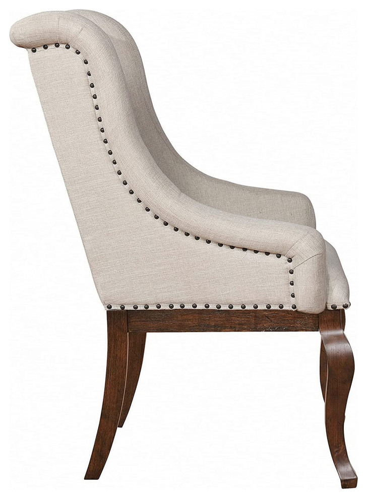 Set of 2 Dining Chair  Diamond Button Tufted Backrest With Curved Arms  Cream   Traditional   Dining Chairs   by Declusia  Houzz