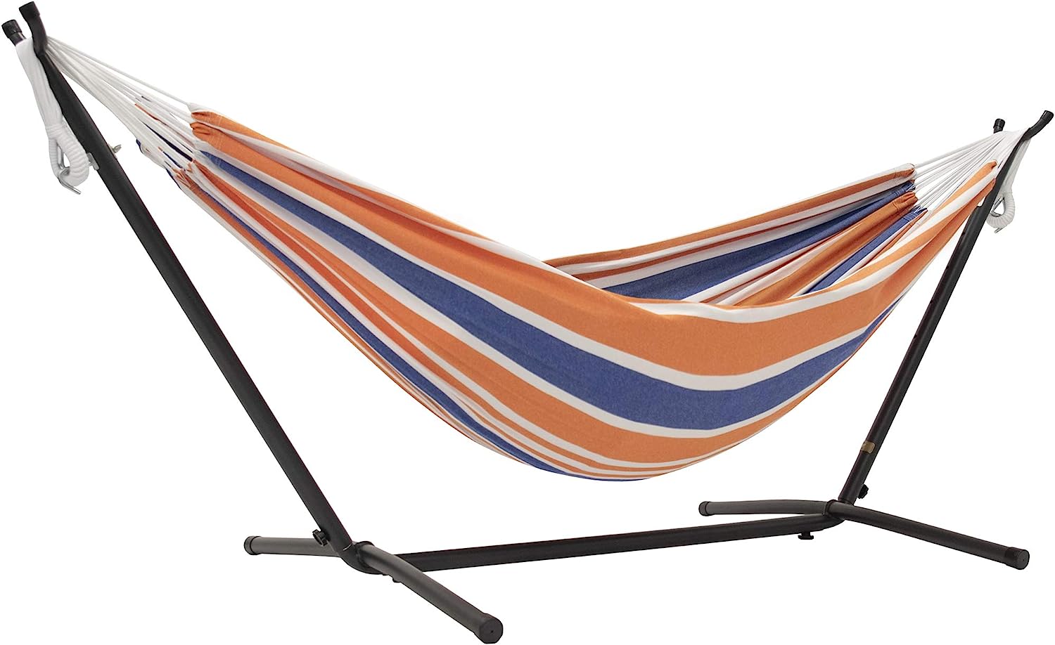 Double Cotton Hammock with Space Saving Steel Stand, Tropical (450 lb Capacity - Premium Carry Bag Included)