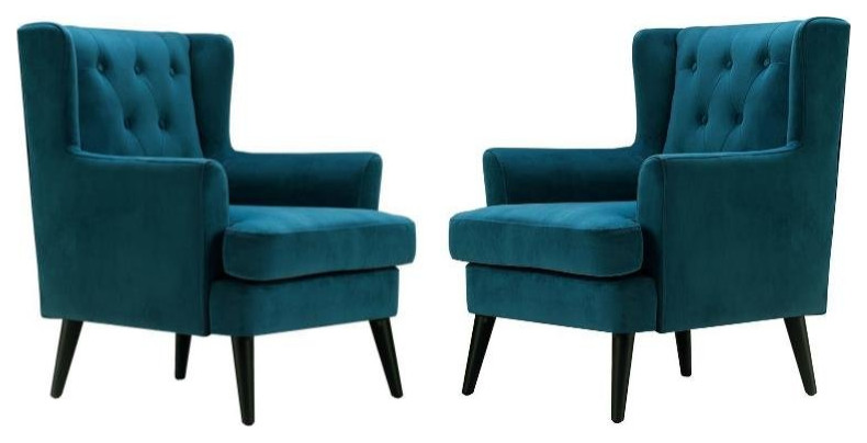 Home Square 2 Piece Tufted Velvet Accent Chair Set in French Teal Blue   Midcentury   Armchairs And Accent Chairs   by Homesquare  Houzz