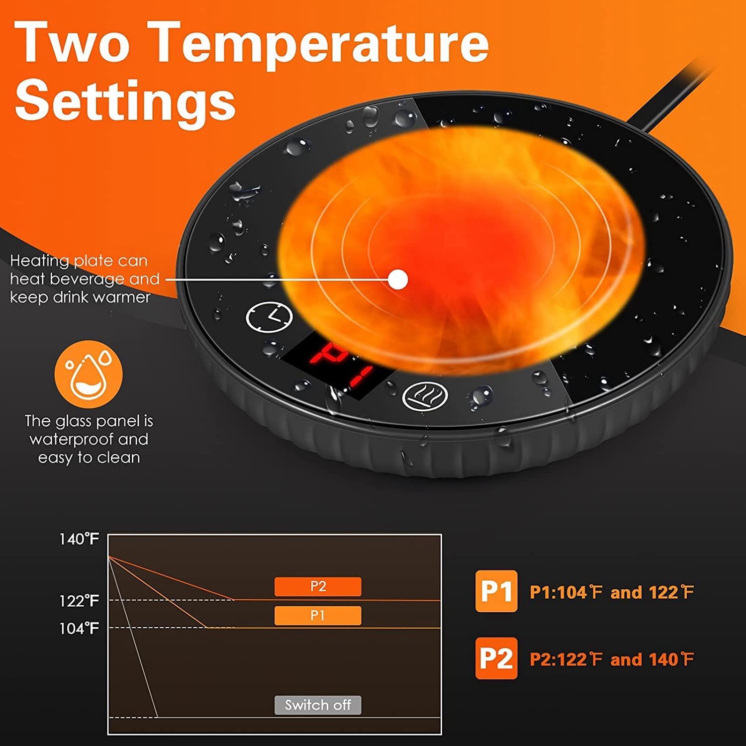 Candle Warmer/Coffee Warmer， 8H Auto Shut Off 1-12H Timer Candle ， 2 Temp Setting 122/140℉ Black US Plug