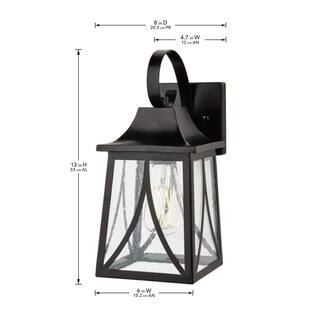 Hampton Bay Drackert 1-Light Flat Black Hardwired Outdoor Wall Lantern Sconce with Seedy Glass 28235