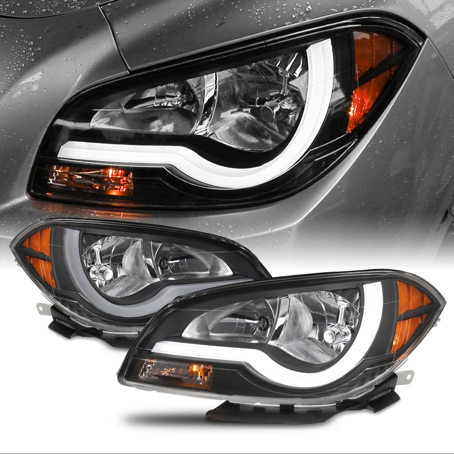 For 2008-2012 Chevy Malibu LED Light Tube Headlights Head Lamps- Black Housing