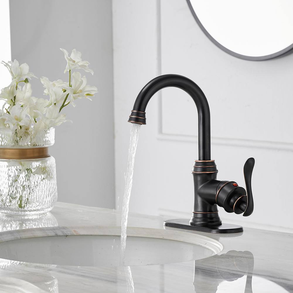 BWE Single Hole Single-Handle Bathroom Faucet Swivel Spout with Pop Up Drain with Overflow in Oil Rubbed Bronze A-96010-ORB