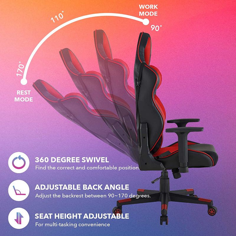 Xaiden Game Chair Swivel， Adjustable Back Angle， Seat Height and Armrest